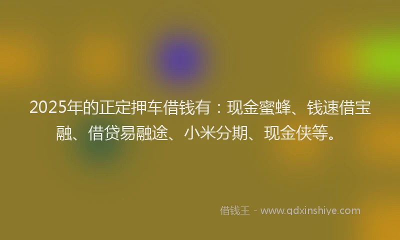 2025年的正定押车借钱有：现金蜜蜂、钱速借宝融、借贷易融途、小米分期、现金侠等。