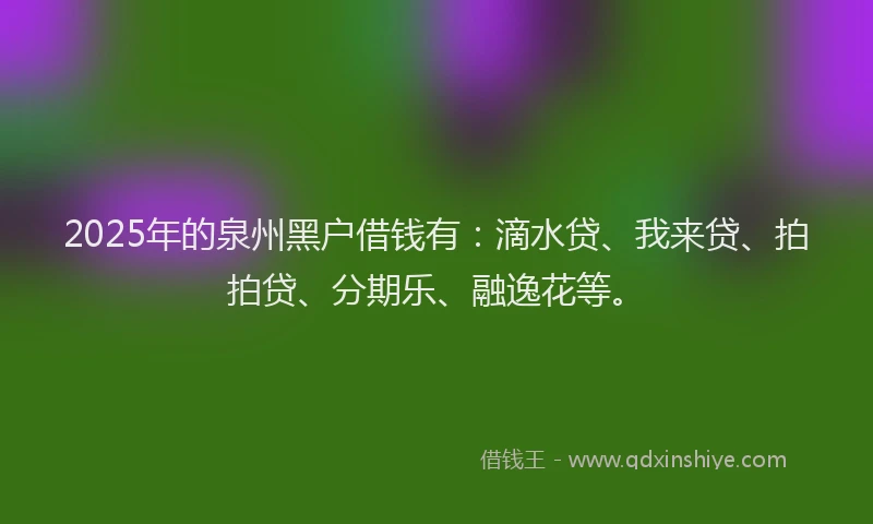 2025年的泉州黑户借钱有：滴水贷、我来贷、拍拍贷、分期乐、融逸花等。