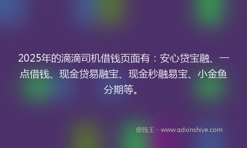 2025年的滴滴司机借钱页面有：安心贷宝融、一点借钱、现金贷易融宝、现金秒融易宝、小金鱼分期等。