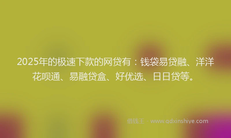 2025年的极速下款的网贷有：钱袋易贷融、洋洋花呗通、易融贷盒、好优选、日日贷等。