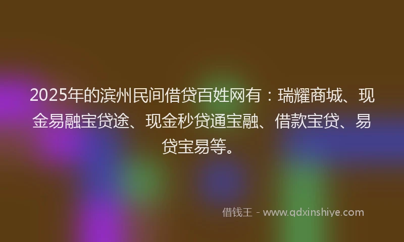 2025年的滨州民间借贷百姓网有：瑞耀商城、现金易融宝贷途、现金秒贷通宝融、借款宝贷、易贷宝易等。