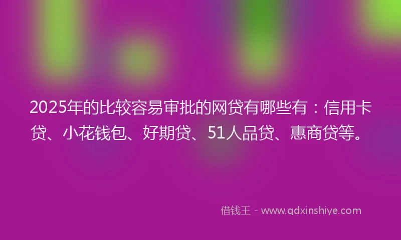 2025年的比较容易审批的网贷有哪些有：信用卡贷、小花钱包、好期贷、51人品贷、惠商贷等。