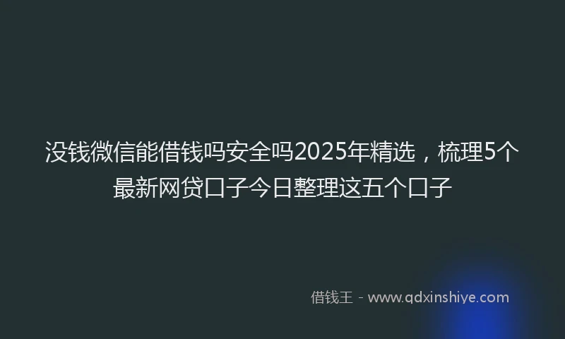 没钱微信能借钱吗安全吗2025年精选，梳理5个最新网贷口子今日整理这五个口子