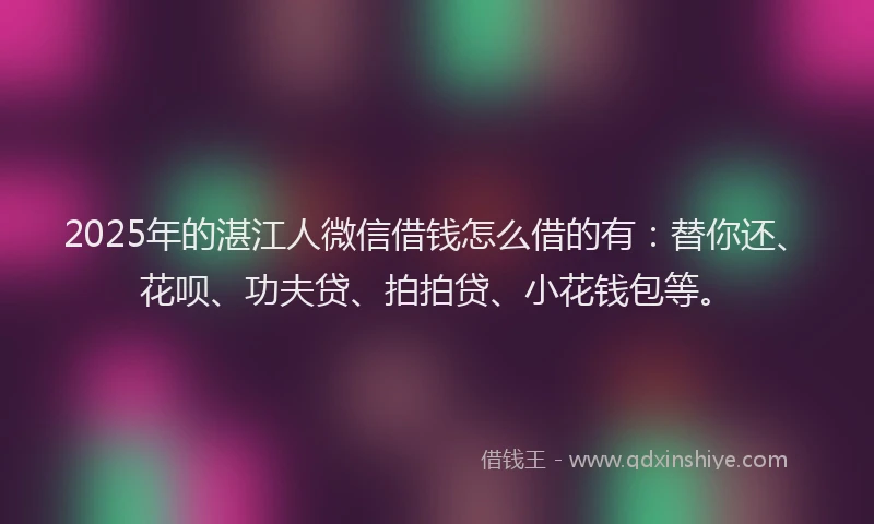 2025年的湛江人微信借钱怎么借的有：替你还、花呗、功夫贷、拍拍贷、小花钱包等。