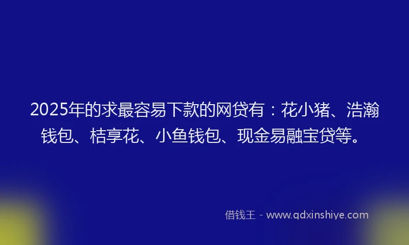 2025年的求最容易下款的网贷有：花小猪、浩瀚钱包、桔享花、小鱼钱包、现金易融宝贷等。