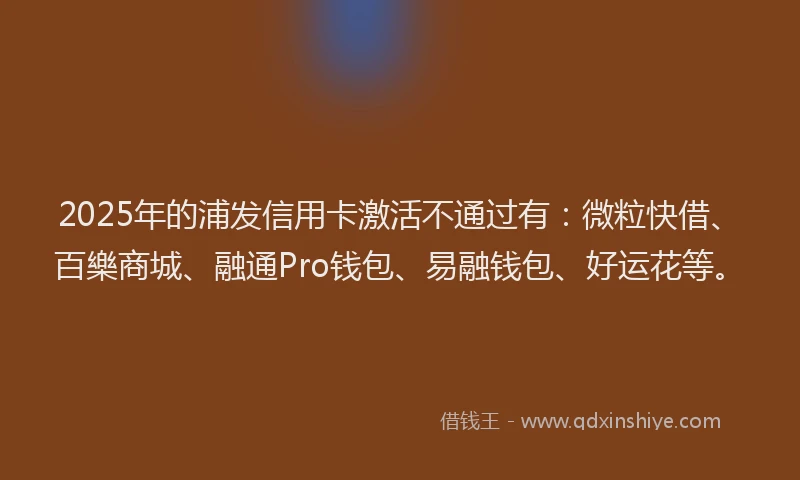 2025年的浦发信用卡激活不通过有：微粒快借、百樂商城、融通Pro钱包、易融钱包、好运花等。