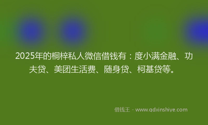 2025年的桐梓私人微信借钱有：度小满金融、功夫贷、美团生活费、随身贷、柯基贷等。