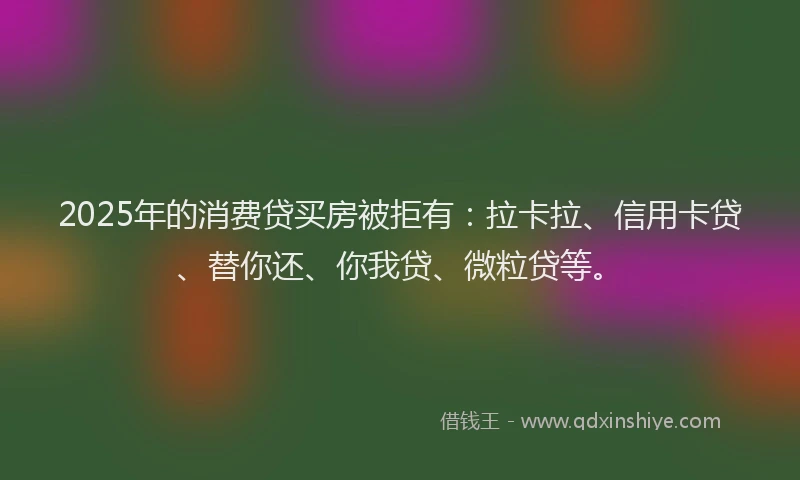 2025年的消费贷买房被拒有：拉卡拉、信用卡贷、替你还、你我贷、微粒贷等。