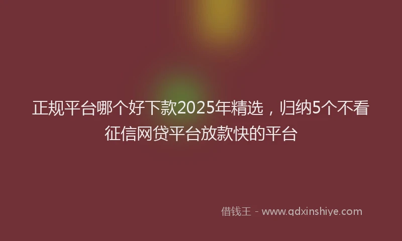 正规平台哪个好下款2025年精选，归纳5个不看征信网贷平台放款快的平台