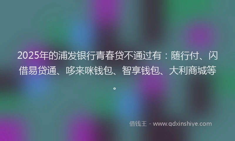 2025年的浦发银行青春贷不通过有：随行付、闪借易贷通、哆来咪钱包、智享钱包、大利商城等。