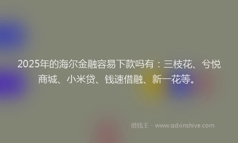 2025年的海尔金融容易下款吗有：三枝花、兮悦商城、小米贷、钱速借融、新一花等。