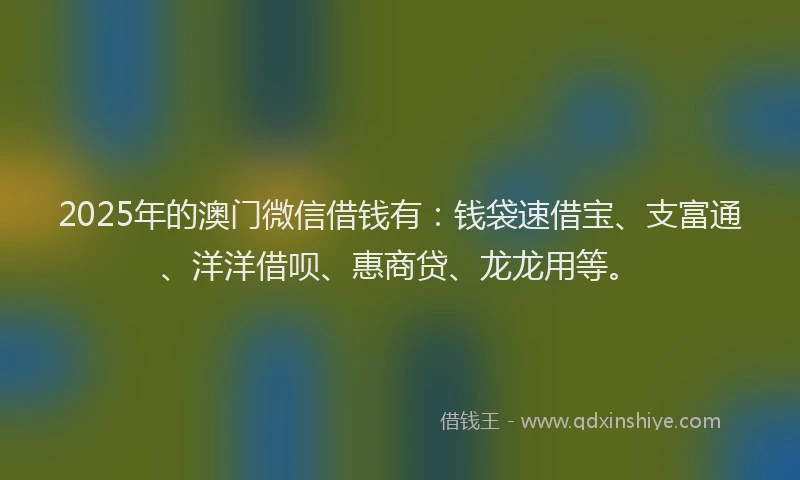 2025年的澳门微信借钱有：钱袋速借宝、支富通、洋洋借呗、惠商贷、龙龙用等。