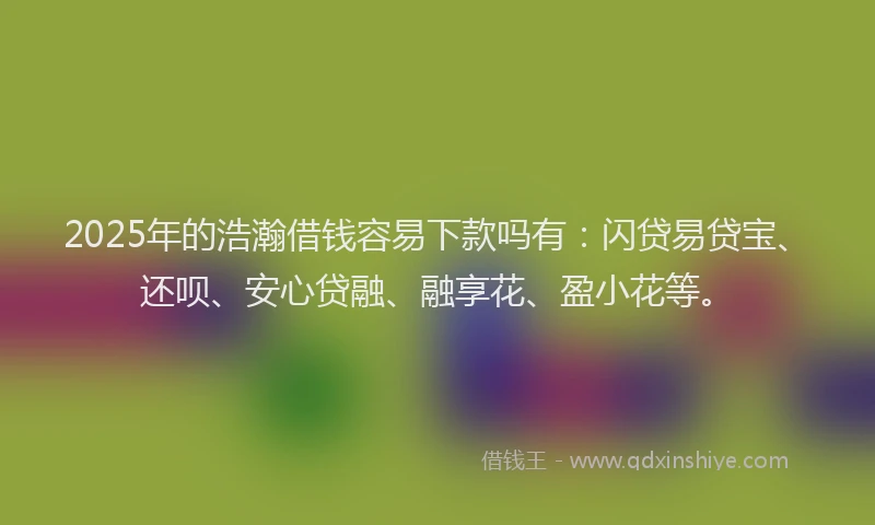 2025年的浩瀚借钱容易下款吗有：闪贷易贷宝、还呗、安心贷融、融享花、盈小花等。