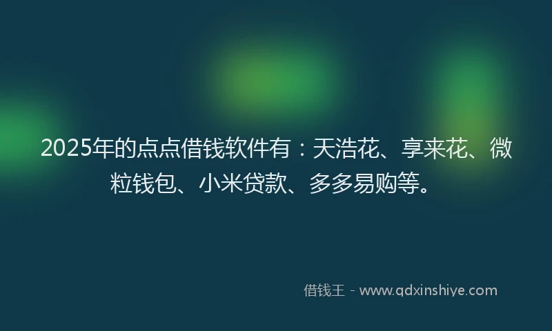 2025年的点点借钱软件有：天浩花、享来花、微粒钱包、小米贷款、多多易购等。