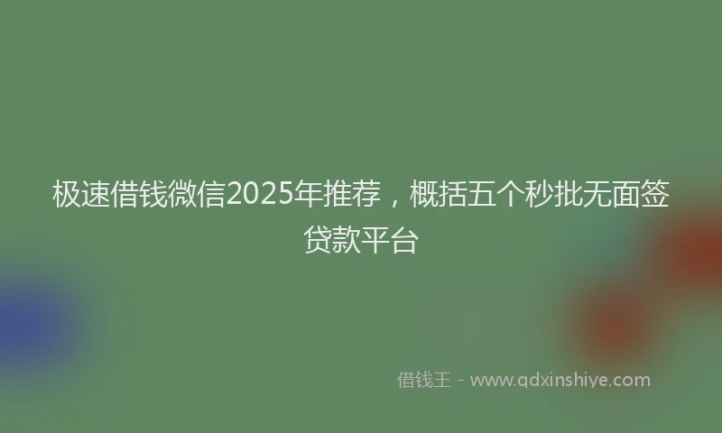 极速借钱微信2025年推荐，概括五个秒批无面签贷款平台