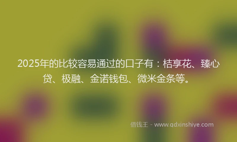 2025年的比较容易通过的口子有：桔享花、臻心贷、极融、金诺钱包、微米金条等。