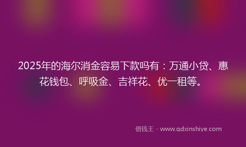 2025年的海尔消金容易下款吗有：万通小贷、惠花钱包、呼吸金、吉祥花、优一租等。