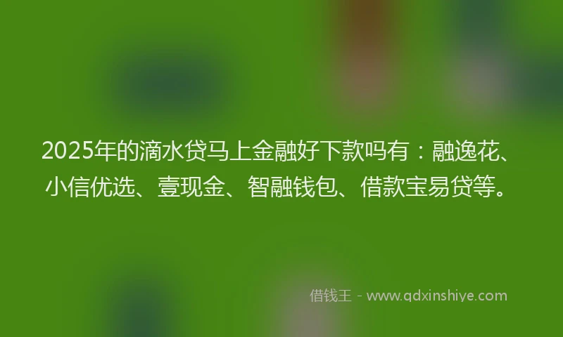 2025年的滴水贷马上金融好下款吗有：融逸花、小信优选、壹现金、智融钱包、借款宝易贷等。