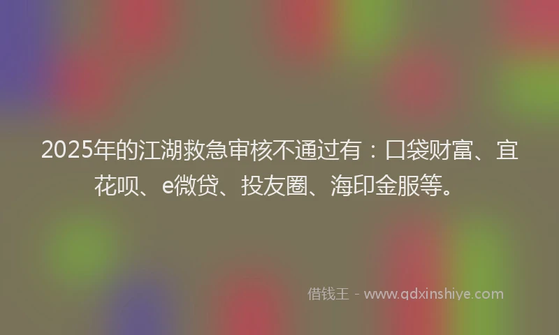 2025年的江湖救急审核不通过有：口袋财富、宜花呗、e微贷、投友圈、海印金服等。