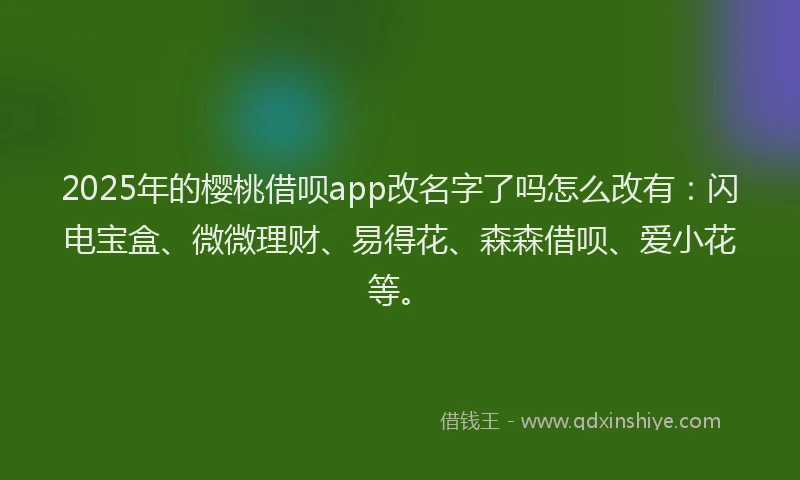 2025年的樱桃借呗app改名字了吗怎么改有：闪电宝盒、微微理财、易得花、森森借呗、爱小花等。