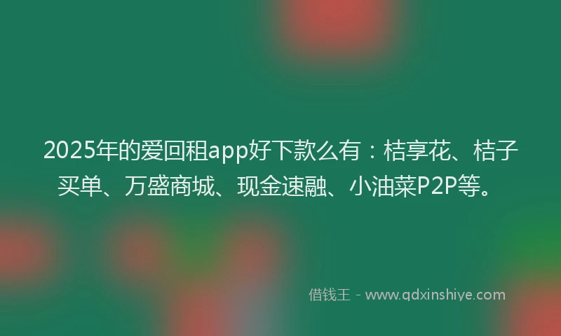 2025年的爱回租app好下款么有：桔享花、桔子买单、万盛商城、现金速融、小油菜P2P等。