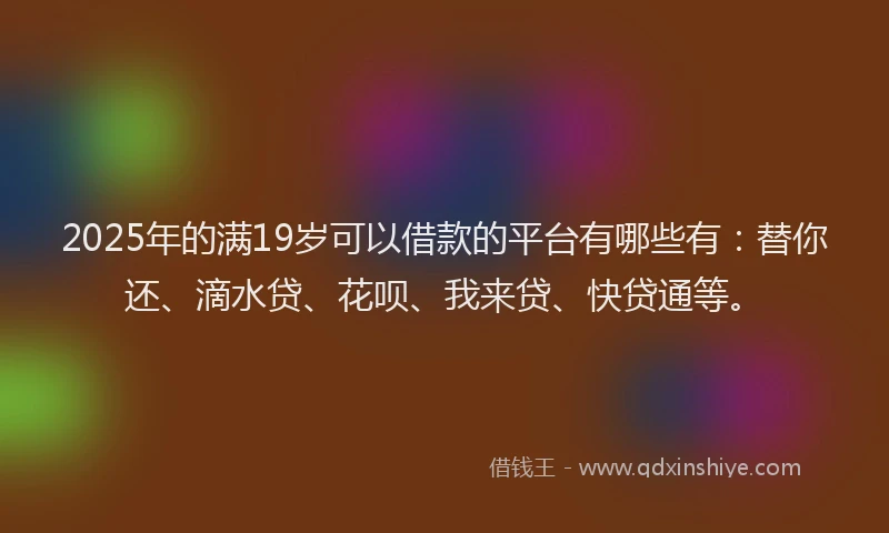 2025年的满19岁可以借款的平台有哪些有：替你还、滴水贷、花呗、我来贷、快贷通等。