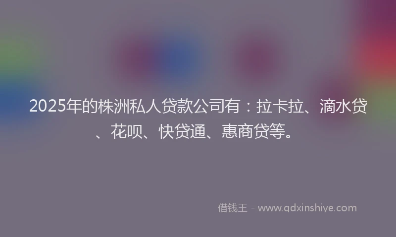 2025年的株洲私人贷款公司有：拉卡拉、滴水贷、花呗、快贷通、惠商贷等。
