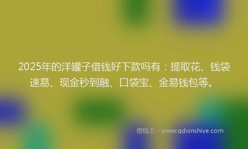 2025年的洋罐子借钱好下款吗有：提取花、钱袋速易、现金秒到融、口袋宝、金易钱包等。