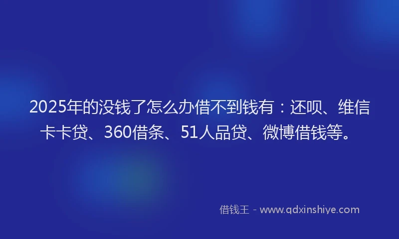 2025年的没钱了怎么办借不到钱有：还呗、维信卡卡贷、360借条、51人品贷、微博借钱等。