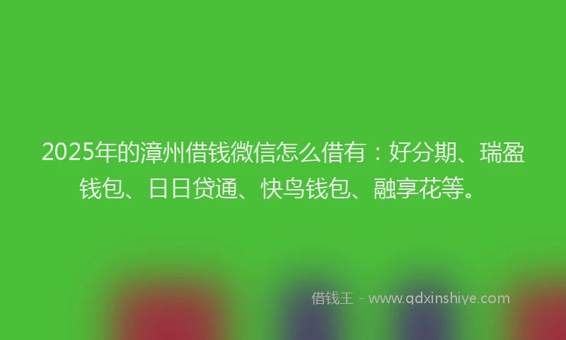 2025年的漳州借钱微信怎么借有：好分期、瑞盈钱包、日日贷通、快鸟钱包、融享花等。