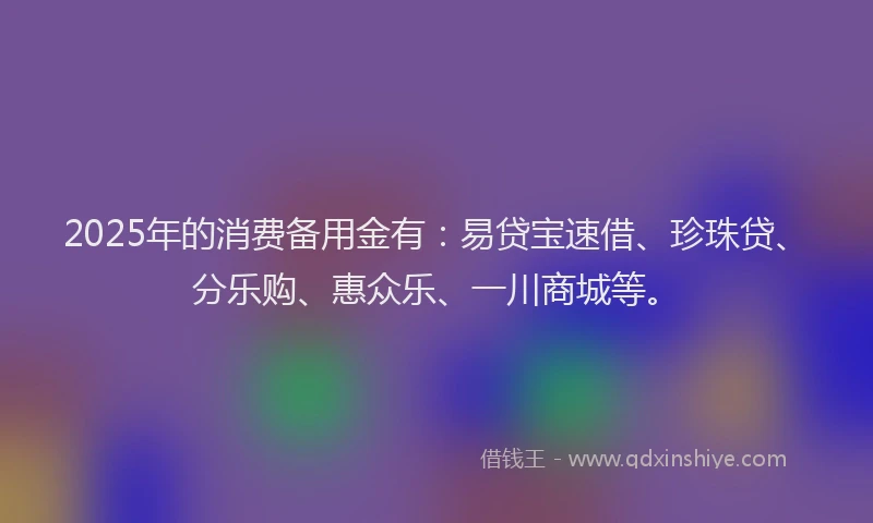 2025年的消费备用金有：易贷宝速借、珍珠贷、分乐购、惠众乐、一川商城等。