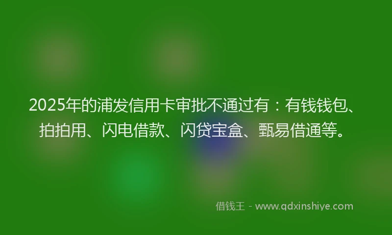 2025年的浦发信用卡审批不通过有：有钱钱包、拍拍用、闪电借款、闪贷宝盒、甄易借通等。