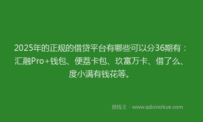 2025年的正规的借贷平台有哪些可以分36期有：汇融Pro+钱包、便荔卡包、玖富万卡、借了么、度小满有钱花等。