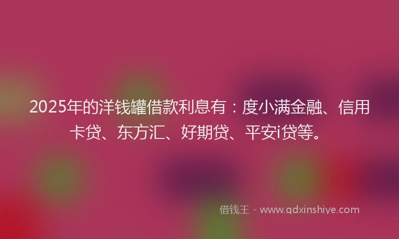 2025年的洋钱罐借款利息有：度小满金融、信用卡贷、东方汇、好期贷、平安i贷等。