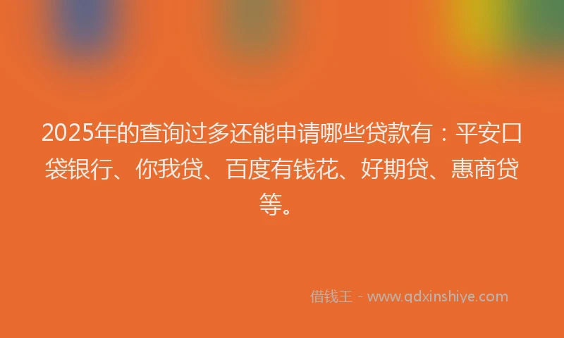 2025年的查询过多还能申请哪些贷款有：平安口袋银行、你我贷、百度有钱花、好期贷、惠商贷等。