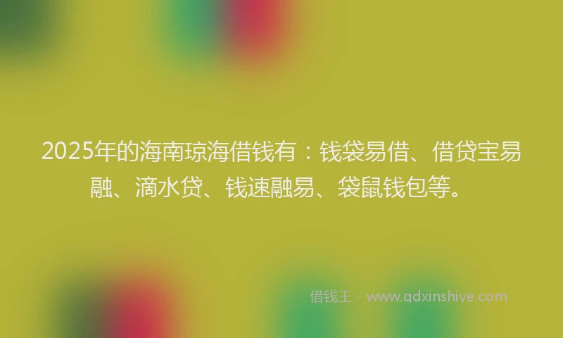 2025年的海南琼海借钱有:钱袋易借、借贷宝易融、滴水贷、钱速融易、袋鼠钱包等。