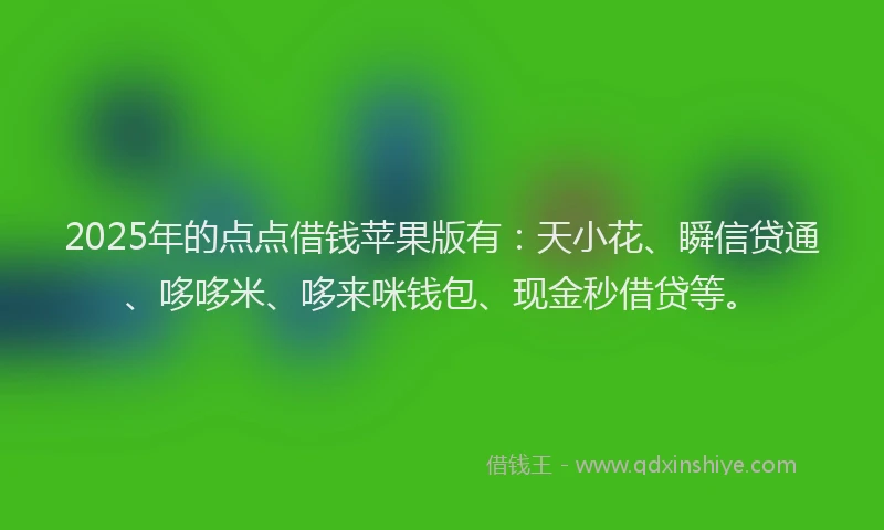 2025年的点点借钱苹果版有：天小花、瞬信贷通、哆哆米、哆来咪钱包、现金秒借贷等。