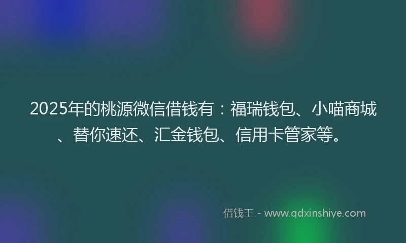 2025年的桃源微信借钱有：福瑞钱包、小喵商城、替你速还、汇金钱包、信用卡管家等。