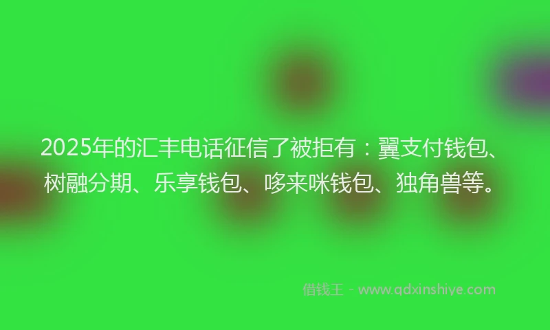 2025年的汇丰电话征信了被拒有：翼支付钱包、树融分期、乐享钱包、哆来咪钱包、独角兽等。