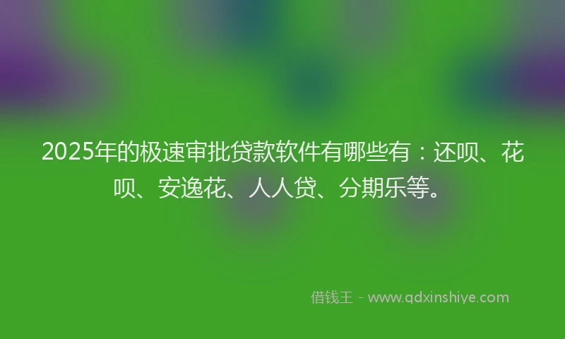 2025年的极速审批贷款软件有哪些有：还呗、花呗、安逸花、人人贷、分期乐等。