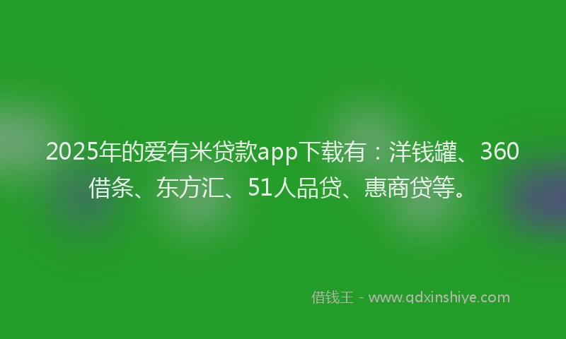 2025年的爱有米贷款app下载有：洋钱罐、360借条、东方汇、51人品贷、惠商贷等。