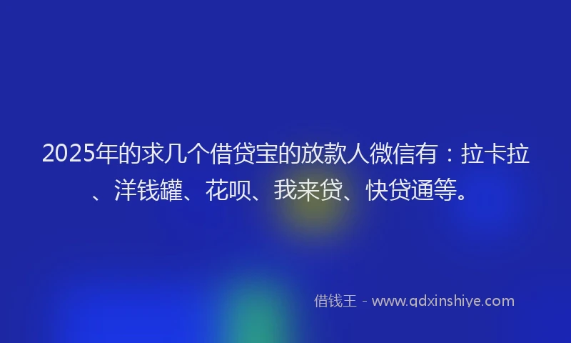 2025年的求几个借贷宝的放款人微信有：拉卡拉、洋钱罐、花呗、我来贷、快贷通等。