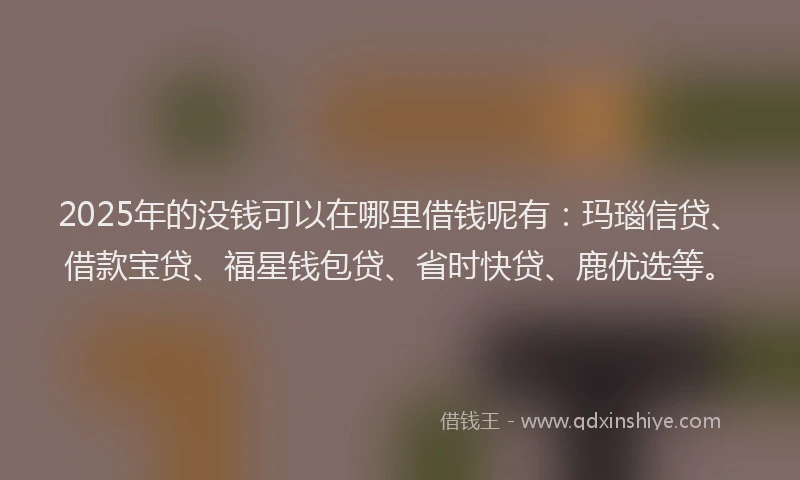 2025年的没钱可以在哪里借钱呢有：玛瑙信贷、借款宝贷、福星钱包贷、省时快贷、鹿优选等。