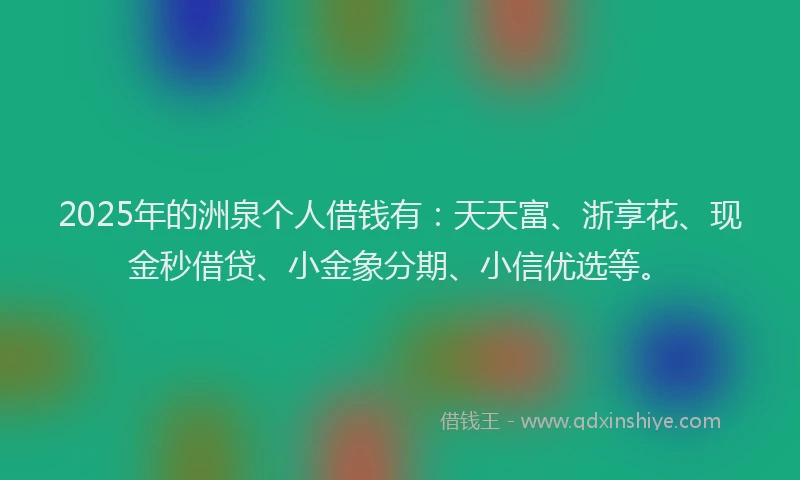 2025年的洲泉个人借钱有：天天富、浙享花、现金秒借贷、小金象分期、小信优选等。