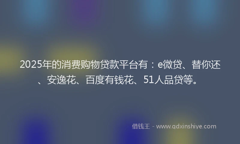 2025年的消费购物贷款平台有：e微贷、替你还、安逸花、百度有钱花、51人品贷等。