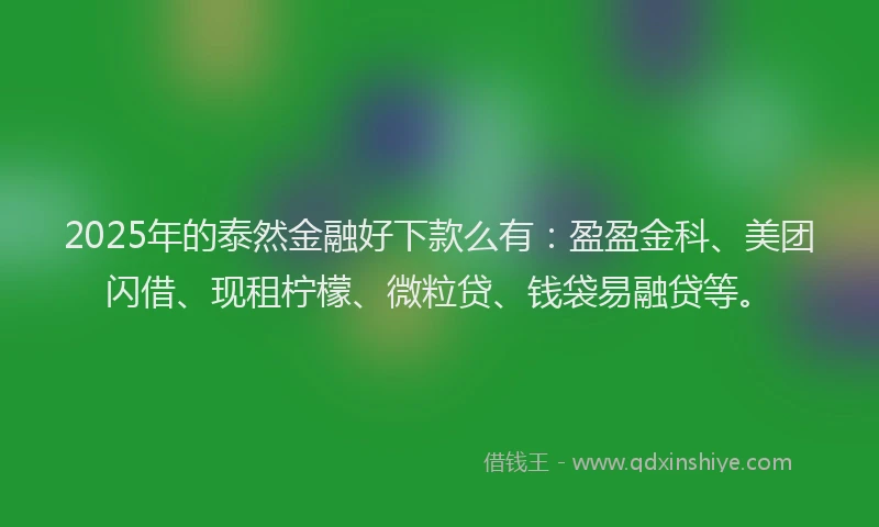 2025年的泰然金融好下款么有：盈盈金科、美团闪借、现租柠檬、微粒贷、钱袋易融贷等。
