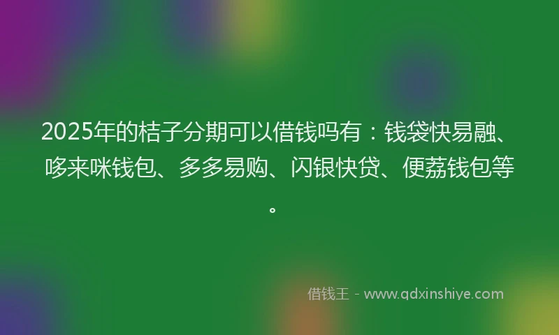 2025年的桔子分期可以借钱吗有：钱袋快易融、哆来咪钱包、多多易购、闪银快贷、便荔钱包等。