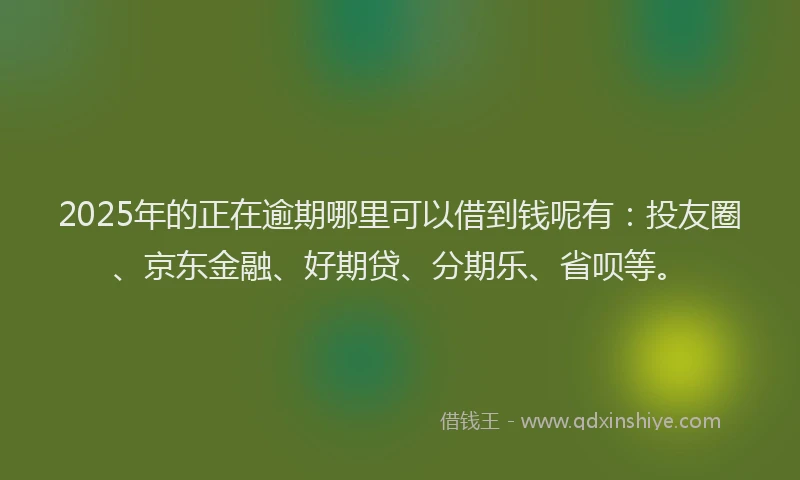 2025年的正在逾期哪里可以借到钱呢有：投友圈、京东金融、好期贷、分期乐、省呗等。