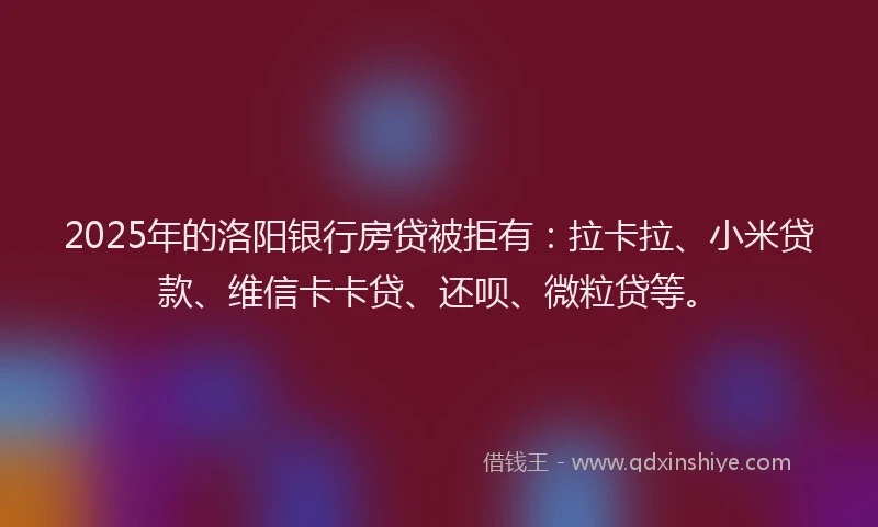 2025年的洛阳银行房贷被拒有：拉卡拉、小米贷款、维信卡卡贷、还呗、微粒贷等。