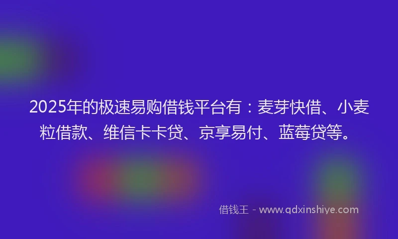 2025年的极速易购借钱平台有：麦芽快借、小麦粒借款、维信卡卡贷、京享易付、蓝莓贷等。